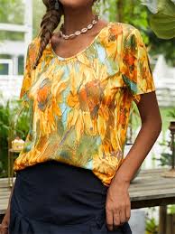 Photo 1 of Women's T shirt Tee Yellow Sunflower Print Short Sleeve  (XXL) NEW 