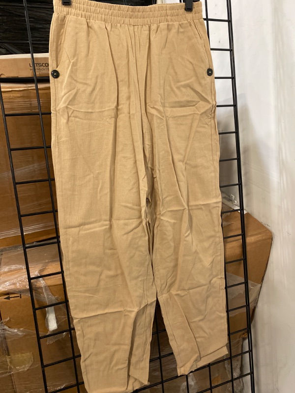 Photo 1 of COZY Pants Womens Large Tan Beige Textured Cotton Pull On Button Pocket Detail (M) NEW 