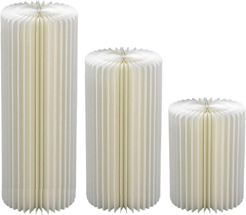 Photo 1 of LukLoy Foldable Paper Columns Display Pedestals Stands for Wedding Engagement Birthday Party Decoration (Cream White, M+L+XL (D12)) NEW 
