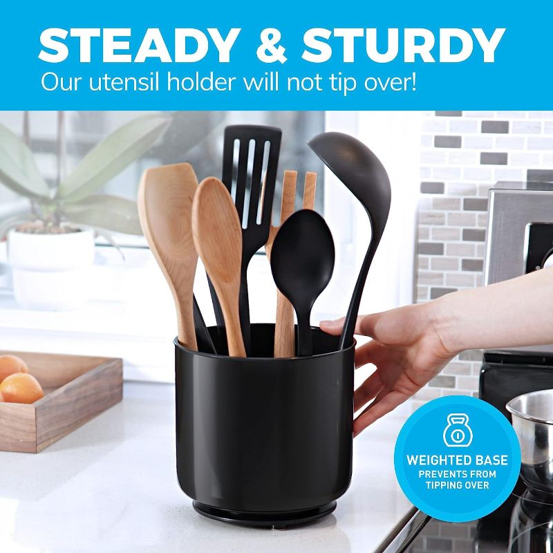 Photo 2 of Rotating Plastic Extra Large Utensil Holder Crock with Weighted Base, Removable Divider, And Gripped Insert - Dishwasher Safe Kitchen Utensil Holder For Kitchen Counter

