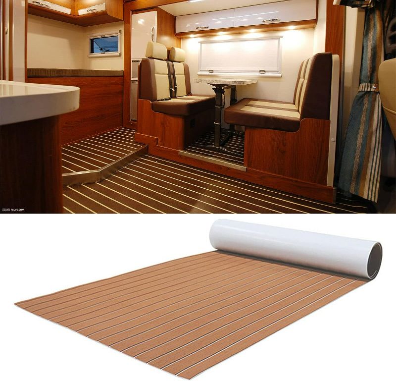 Photo 2 of KinHall Boat Deck EVA Teak Deck Board, Faux Teak Deck Mat for Boat Yacht Marine Floor Rug/Swimming Pool Floor Rug  Abrasion Resistant Slip and Self Adhesive Mat Superglue (Brown)
