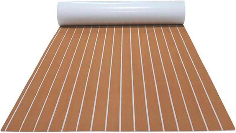 Photo 1 of KinHall Boat Deck EVA Teak Deck Board, Faux Teak Deck Mat for Boat Yacht Marine Floor Rug/Swimming Pool Floor Rug  Abrasion Resistant Slip and Self Adhesive Mat Superglue (Brown)
