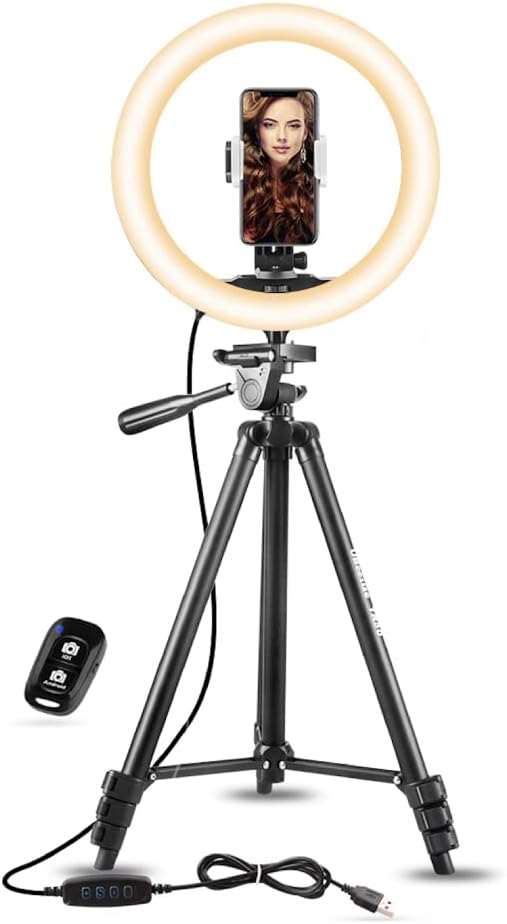 Photo 1 of UBeesize 10.2 inch Ring Light Selfie Ring Light with 50" Extendable Tripod Stand & Phone Holder for Live Stream/Makeup/YouTube Video
