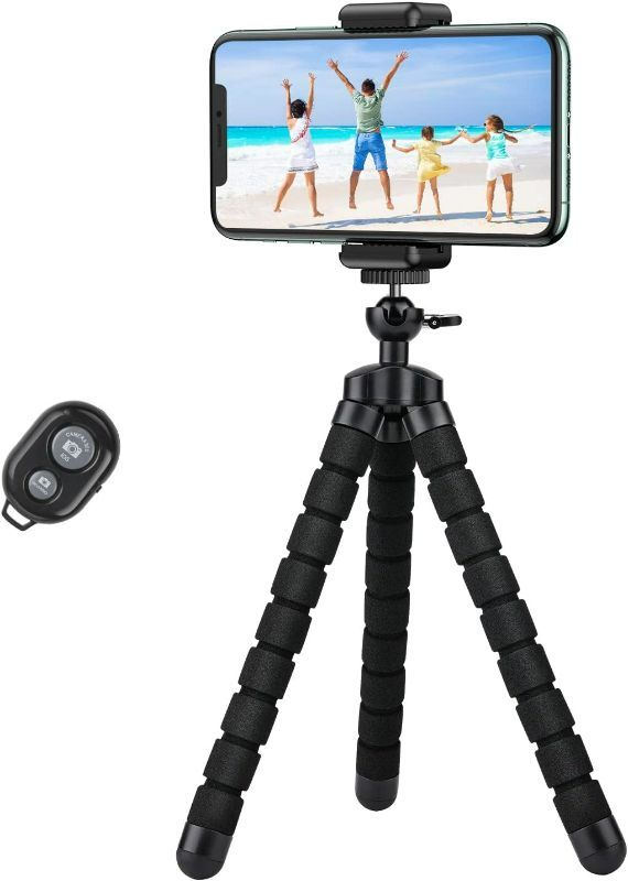 Photo 1 of Xabupar Phone Tripod, Flexible Cell Phone Tripod Stand with Wireless Remote, Portable Mini Travel Tripod Stand, Compatible with iPhone, Android, GoPro (Black)
