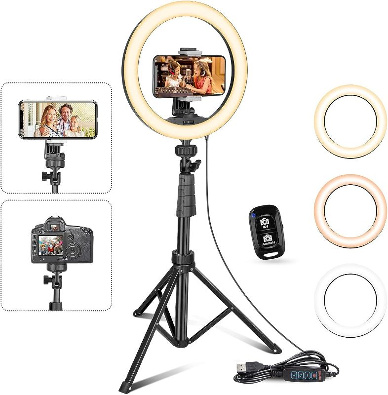 Photo 1 of UBeesize 10''Selfie Ring Light with Tripod Stand, Led Ring Light with Phone Holder and Remote for Video Recording/Zoom Meeting (YouTube/Tiktok/Twitch), Compatible with Phones, Cameras & Webcams
