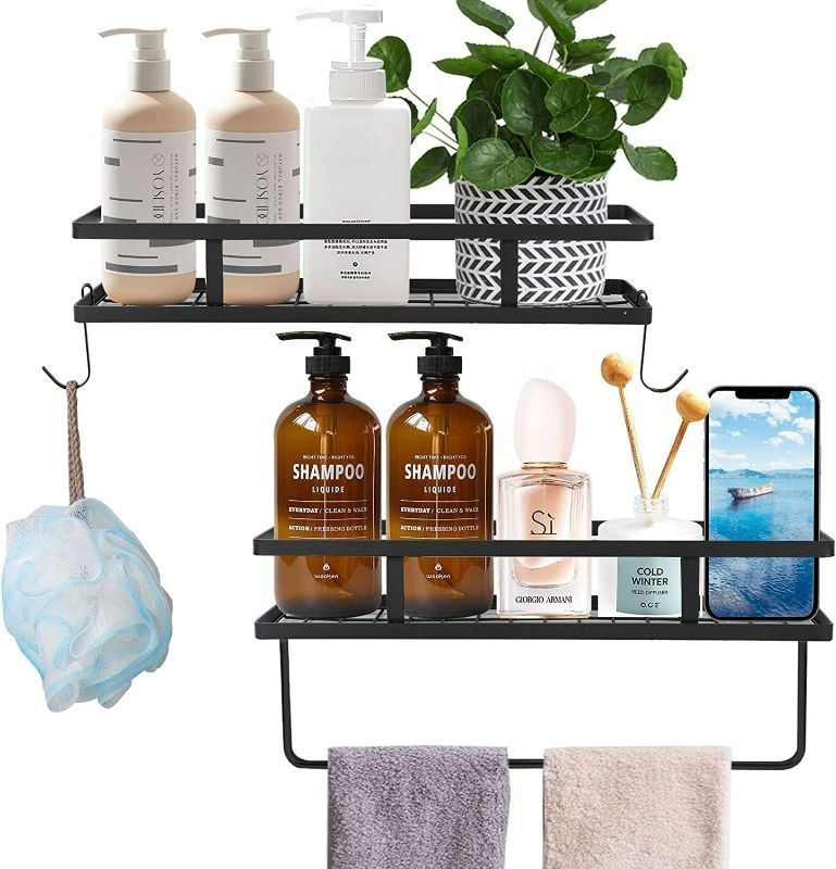 Photo 1 of LKKL Shower Caddy Shelves - 5 in 1 Bathroom Shelves Shower Rack - Bathroom Accessories Shower Organizer Storage Shelves 2 Pack Bathroom Basket Shelf, 2 Hooks, 1 Towel Holder(Chrome)
