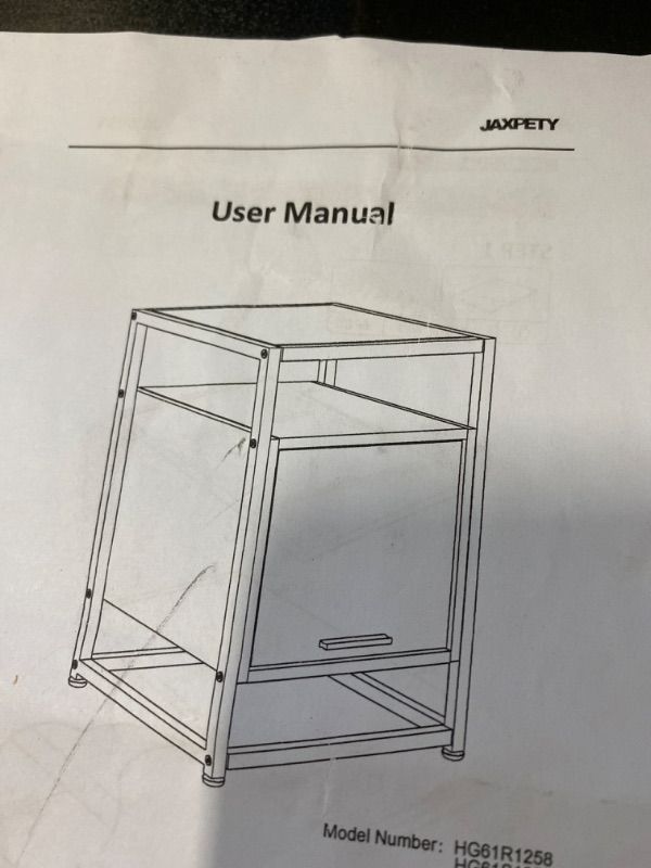 Photo 3 of Jaxpety 23.62"H Nightstand with Drawer Tempered Glass Top End Table for Bedroom Living Room Marbled Gray