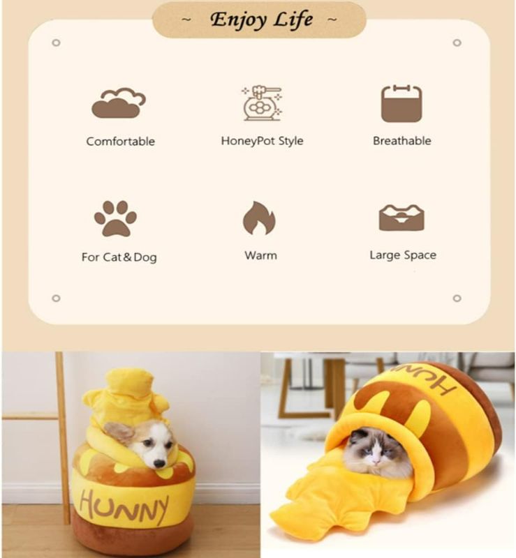 Photo 2 of whalefon Cat Bed for Indoor Honey Pot Shape Pet Bed Cat/Dog House Soft Warm Machine Washable Cat Cave for Cats or Small Dogs/Puppy/Kitty/Kitten/Rabbit (Yellow)
