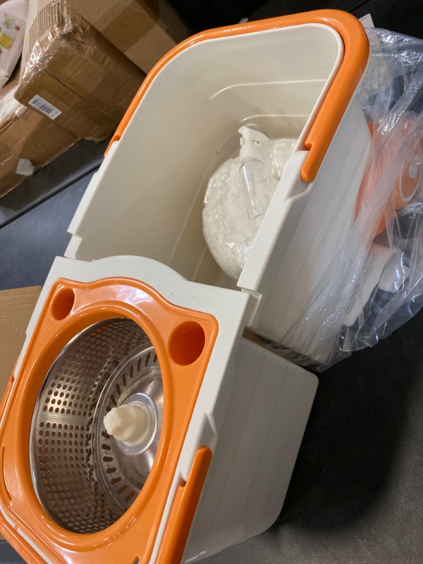 Photo 3 of Masthome Spin Mop and Bucket with Wringer Set, Self Cleaning Mops and Bucket System with 2 Reusable Mop Heads, Microfiber Mop and Bucket Floor Cleaning System for Hardwood Ceramic Tile Marble -Orange
