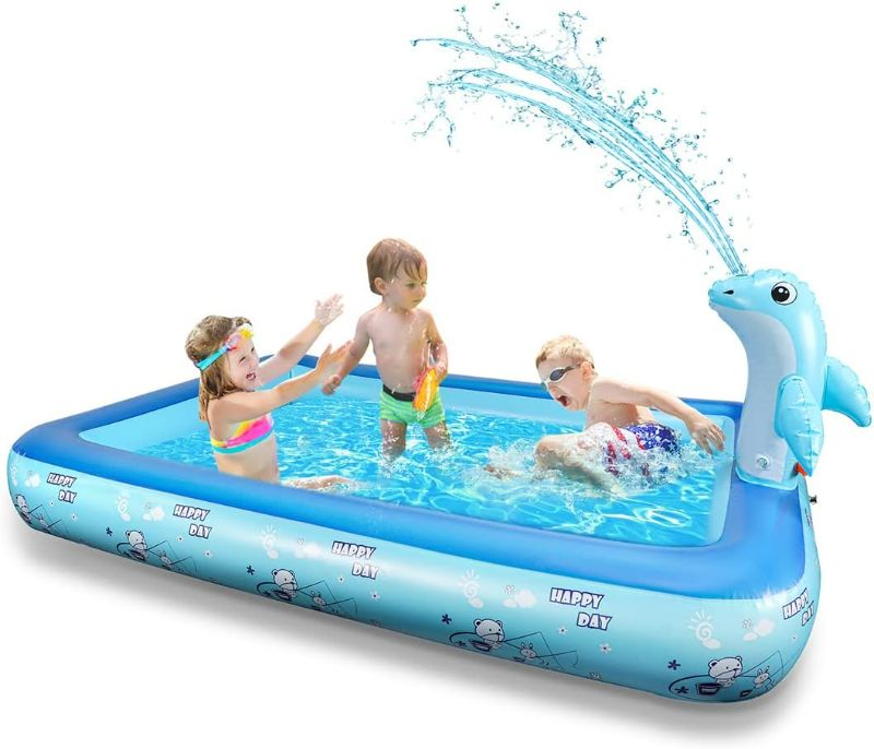 Photo 1 of Inflatable Oval Pool withBunny Sprinkler, Swimming Pool Toys for Kids Toddlers, Kiddie Pool Hard Plastic Toys Above Ground for Outdoor Indoor Garden Backyard Party.
