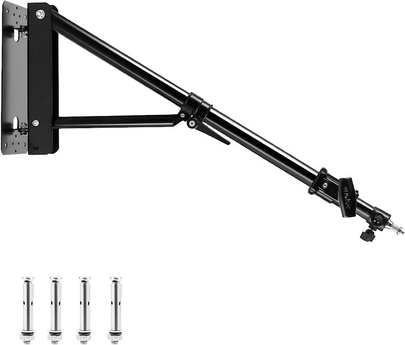 Photo 1 of  Wall Mount Boom Arm with Triangle Base, Max Length 51inches/130cm Adjustable Camera Mount Up to 4.26ft for Photography Studio Video Strobe Flash, Ring Light, Softbox, Umbrella Reflector etc.
