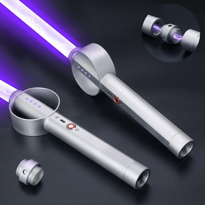 Photo 1 of jvmusaber Dueling Lightsabers, 2-in-1 Lightsaber RGB 15 Colors Rechargeable Realistic Light Saber Metal Hilt Force-Fx Light Up Saber Double Bladed Light Sabers with 5 Sound Effects or Mute
