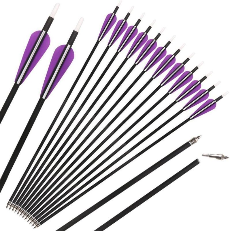 Photo 1 of 32 Inch Carbon Hunting Arrows Archery Target Practice Arrows for Recurve and Compound Bow Spine 350 with Replaceable Tips Points Adjustable Nocks 6 Pack Yellow 