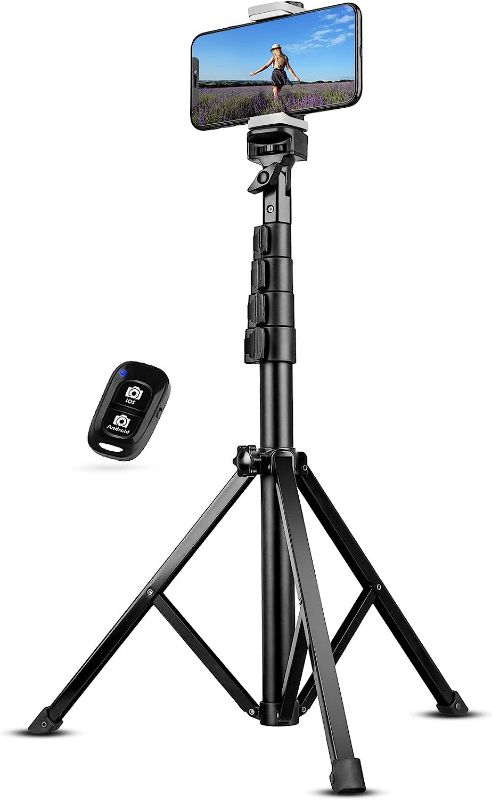 Photo 1 of UBeesize Selfie Stick Tripod, 62" Extendable Tripod Stand with Bluetooth Remote for Cell Phones, Heavy Duty Aluminum, Lightweight
