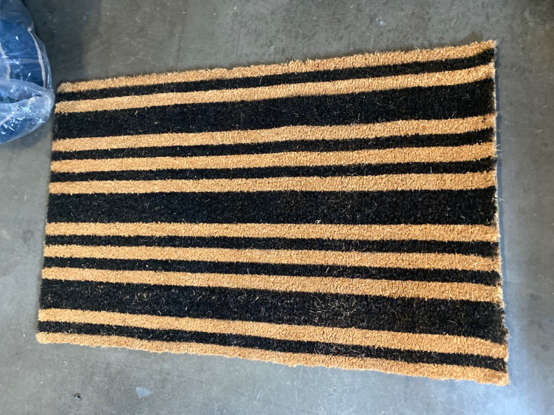 Photo 3 of mDesign Rectangular Coir and Rubber Entryway Doormat with Natural Fibers for Indoor or Outdoor Use - Neutral - Stripe Design - Minimalistic - Natural/Black
