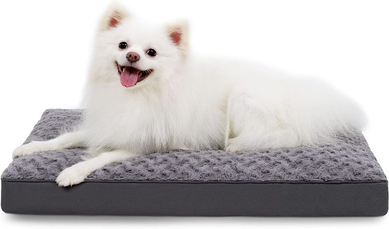 Photo 1 of Dog Crate Bed Waterproof Dog Beds for Medium Dogs Rose Velvet Soft Fluffy Washable Dog Bed with Removable Cover & Anti-Slip Bottom, 35 x 22 Inch, Gray
