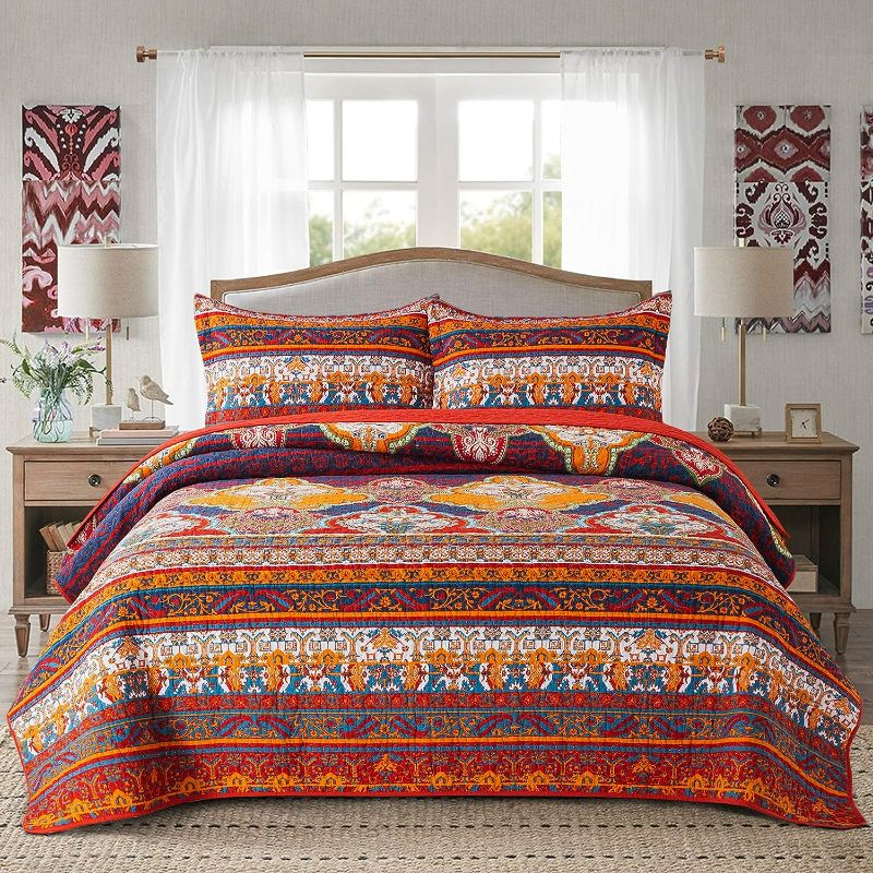 Photo 1 of NEWLAKE Cotton Bedspread Quilt Sets-Reversible Patchwork Coverlet Set, European Boho Floral Pattern, King Size