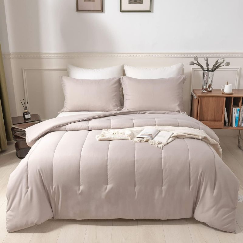 Photo 1 of SLEEPBELLA Queen Comforter Set, Khaki Microfiber Down Alternative Comforter, Lightweight and Fluffy Bedding Comforter Set 3 Pieces (1 Comforter, 2 Pillowshams