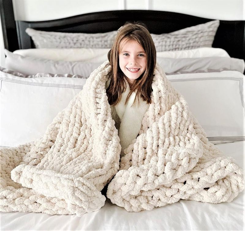Photo 1 of White Oak Village Chunky Knit Blanket Large Tight Knit Chunky Knit BlanketBoho Throw; Tight Braid Cable Knit Throw for Sofa or Bed; Chenille Weighted Blanket 4.5lbs Soft Yellow
