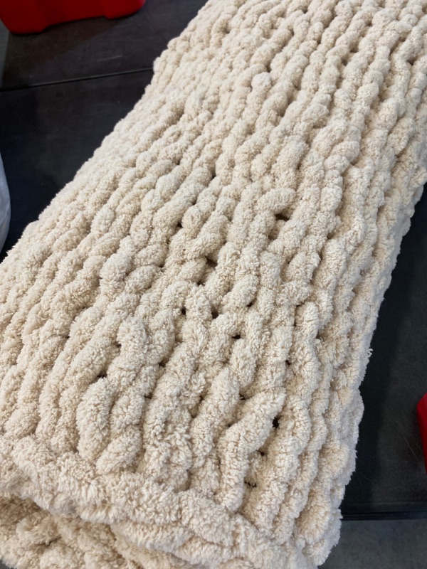 Photo 2 of White Oak Village Chunky Knit Blanket Large Tight Knit Chunky Knit BlanketBoho Throw; Tight Braid Cable Knit Throw for Sofa or Bed; Chenille Weighted Blanket 4.5lbs Soft Yellow
