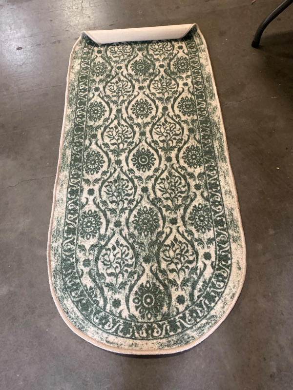 Photo 2 of Antep Rugs Alfombras Non-Skid (Non-Slip) 2x5 Rubber Backing Floral Geometric Low Profile Pile Kitchen Area Rugs (Dark Green, 2' x 5' Oval)
