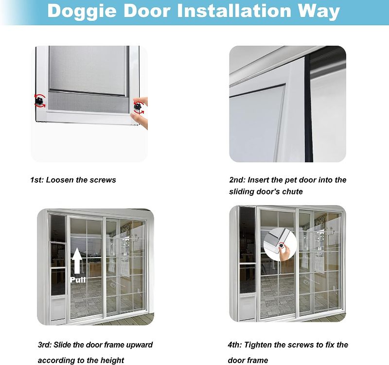 Photo 2 of HANIML Medium Dog Door for Sliding Glass Doors Doggie Door Insert for Screen Patio Pets Door with Lockable Panel Magnetic Closure Ideal for Large Dogs Cats Convenient and Durable Easy to Install White
