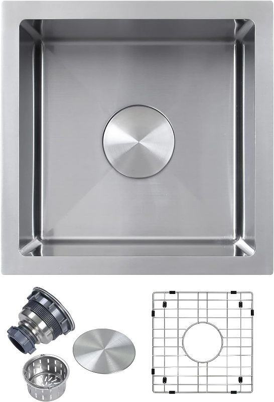 Photo 1 of LQS Bar Sink, Bar Sink Undermount 15” x 15” x 10”, Small Bar Sink, 16 Gauge Stainless Steel Wet Bar, RV Sink with Sink Rack for Bottom of Sink and Sink Drain Strainer
