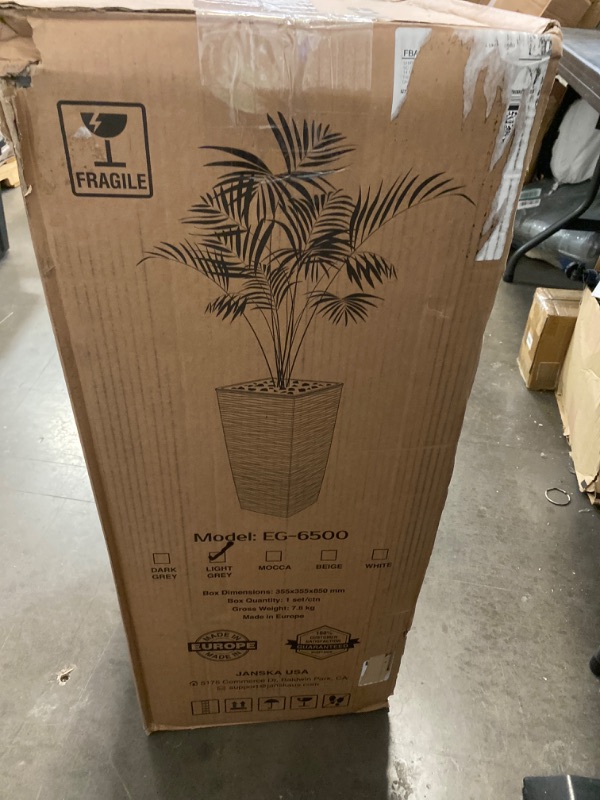Photo 5 of Janska by Mueller M-Resin Heavy Duty Tall Planter, Indoor/Outdoor Grande Plant, Tree, Flower Pot, 2-Piece Set, 27.5”, Modern Design, Built-in Drainage, Light Grey
