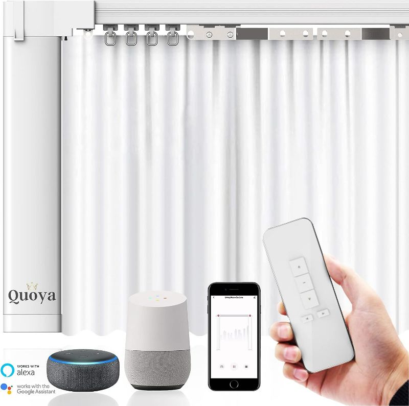 Photo 1 of Quoya Smart Electric Curtain Track AT5810?Up to 3m(118in) - Motorised and Adjustable ?, with Automated Rail Motor with App, Voice, Remote Control, Compatible with Alexa, Google and Siri
