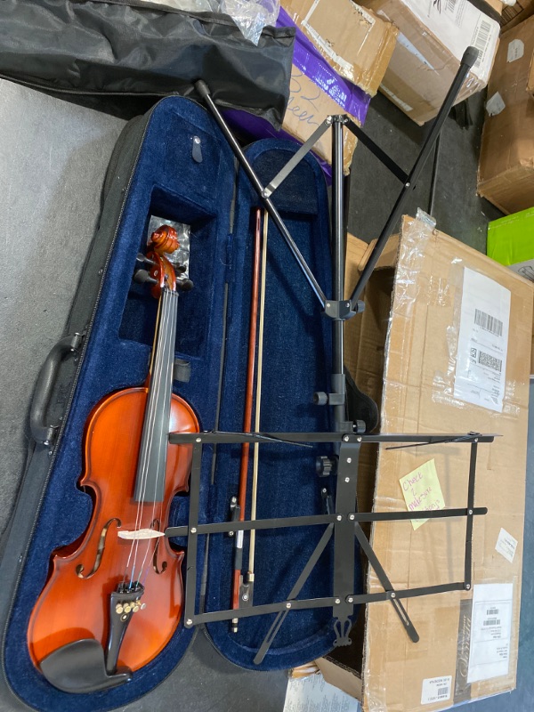 Photo 3 of Monoprice Flamed Maple Violin with Music Stand, Violin Stand, Case, Bow, and Rosin - Stage Right Sonata
