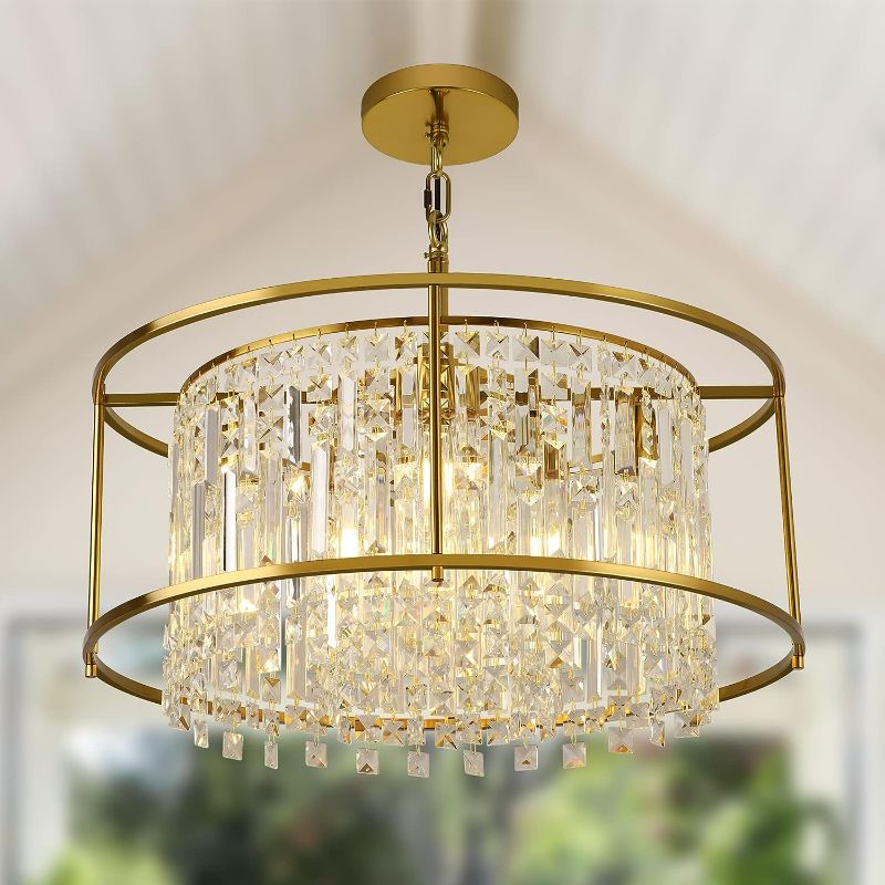 Photo 1 of KINGTORO Gold Chandeliers for Dining Room 5-Light Black Modern Chandelier Contemporary 24 inch Pendant Light Fixture for Kitchen Island Dining Room Living Room Flat and Inclined Ceiling
