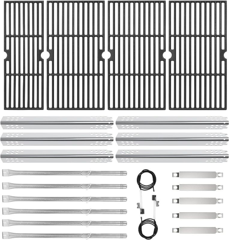 Photo 1 of Cast Iron Grill Grates and Stainless Steel Grill Part Kit for Charbroil Performance 6 Burner Grills 463276517 463238218 463276617 463238218, Heat Plates, Burners, Adjustable Crossover Tube, Ignition

