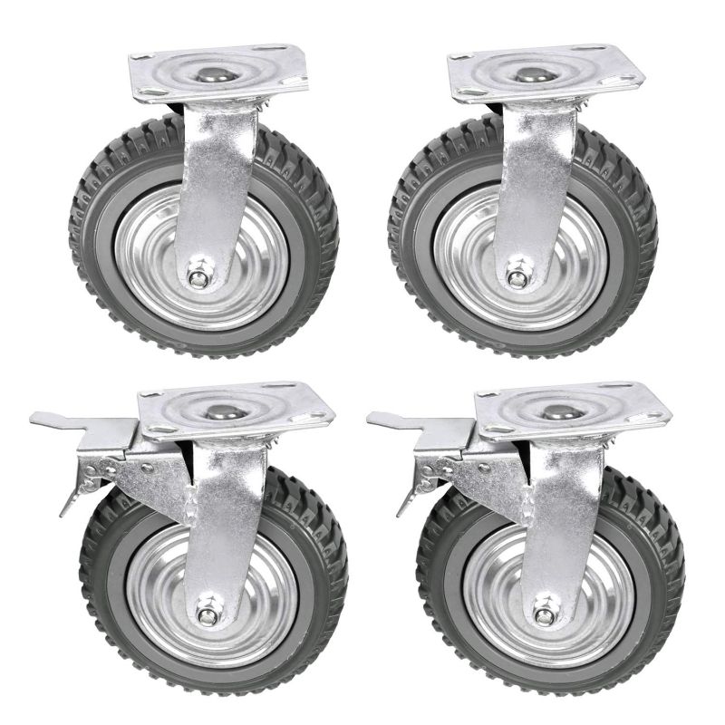 Photo 1 of tonchean 6 Inch Rubber Caster Wheels Heavy Duty Anti-Skid Swivel Casters 1322Lbs Silent Universal 360 Degree Rotation Ball Bearing Set of 4 (All Swivel,2 with Brake Lock, 2 Without)

