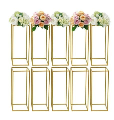 Photo 1 of Anqidi Wedding Flower Stand Set, 10Pcs Rectangle Gold Metal Column Rack Wedding Prop Decor Balloon Display Holder (22H"X12W) NEW 
