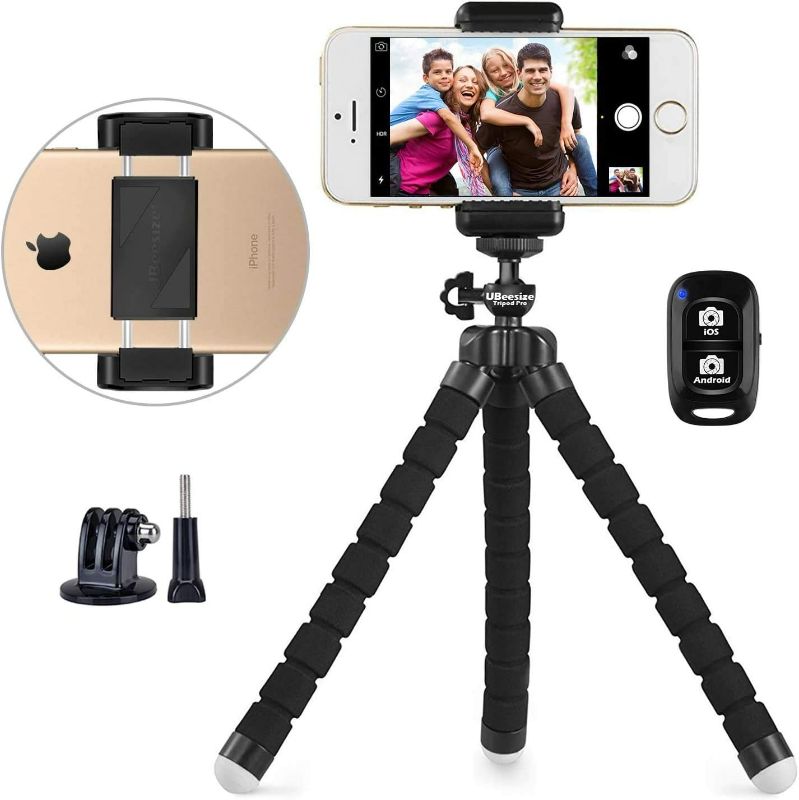 Photo 1 of Ubeesize Flexible Mini Phone Tripod, Portable and Adjustable Camera Stand Holder with Wireless Remote and Universal Clip, Compatible with Cellphones, Sports Cameras
