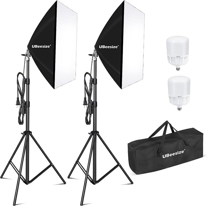 Photo 1 of UBeesize Softbox Photography Lighting Kit,  Continuous Lighting Kit with 2pcs 40W E27 Socket Bulb, Professional Photo Studio Lighting for Video Recording, Portrait Shooting
