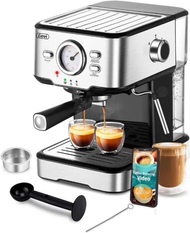 Photo 1 of Gevi Espresso Machine 20 Bar Pump Pressure, Cappuccino Coffee Maker with Milk Foaming Steam Wand for Latte, Mocha, Cappuccino, 1.5L Water Tank
