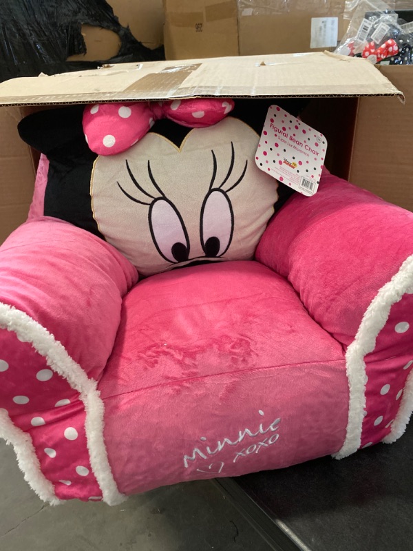 Photo 2 of Disney Minnie Mouse Kids Figural Bean Bag Chair with Sherpa Trimming, Multi-Color