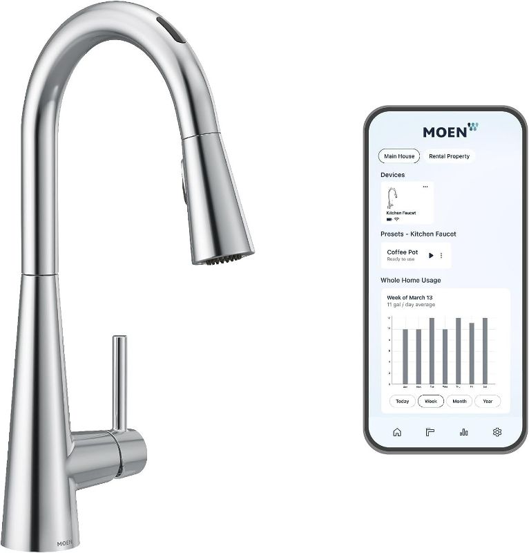 Photo 1 of Moen 7864EVC Sleek Smart Touchless Pull Down Sprayer Kitchen Faucet with Voice Control and Power Boost, Chrome
