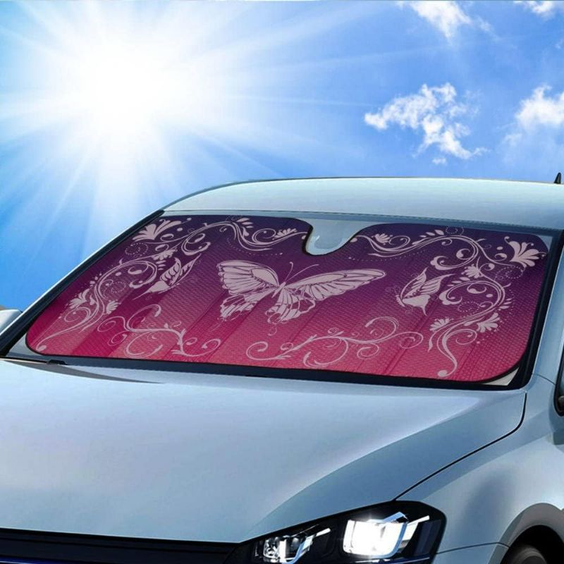 Photo 1 of BDK Premium Front Windshield Sun Shade-Accordion Folding Auto Sunshade for Car Truck SUV-Blocks UV Rays Sun Visor Protector-Keep Your Vehicl(Pink Butterfly)
