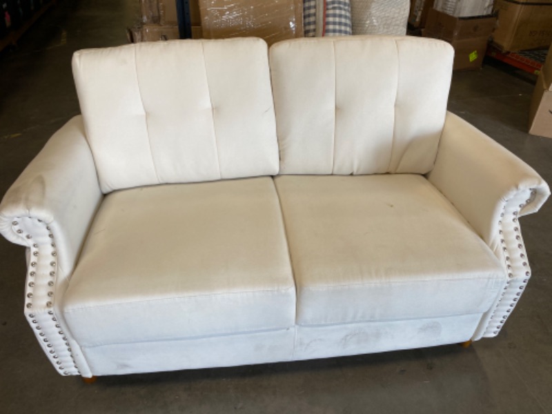 Photo 1 of Container Furniture Direct Briscoe Ultra Modern Upholstered Button Tufted Back with Rolled Arms Living Room, Loveseat, Beige
