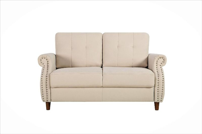 Photo 1 of Container Furniture Direct Briscoe Ultra Modern Upholstered Button Tufted Back with Rolled Arms Living Room, Loveseat, Beige
