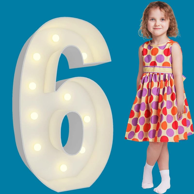 Photo 1 of Marquee Light Up Numbers Pre-Cut Frame Giant Marquee Numbers 6, Mosaic Numbers for Balloons, 6th Sweet 16 Birthday Decorations for Girls or Boys, 60th Anniversary Decorations, Party Decor 