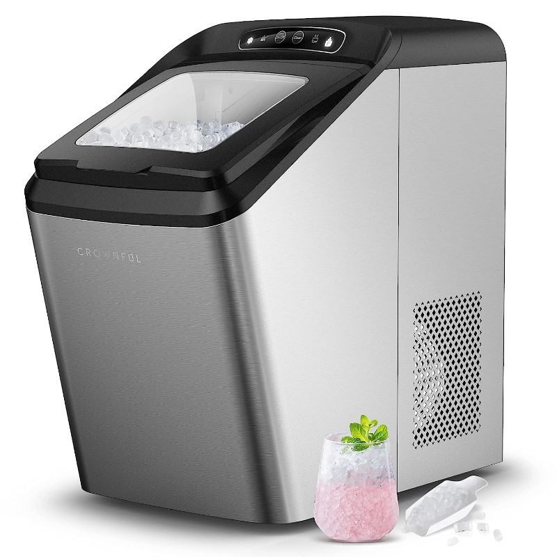 Photo 1 of CROWNFUL Nugget Ice Maker Countertop, Makes 26lbs Crunchy ice in 24H, 3lbs Basket at a time, Self-Cleaning Pebble Ice Machine, with Scoop and Basket, Portable Ice Maker for Home/Kitchen/Office/Bar
