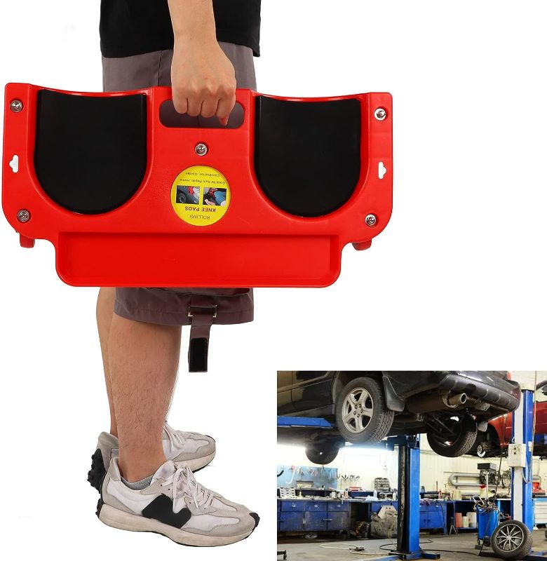 Photo 1 of Bediffer Rolling Knee Dolly, Sliding Knee Pads ABS High Impact Frame Rolling Knee Protector Repair Tool Tray with 5 Swivel Castors for Mechanic Carpenter Flooring Car Repair and Maintenance

