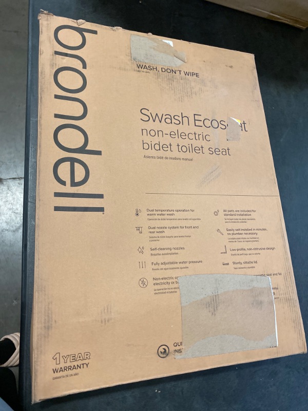 Photo 4 of Brondell Swash Ecoseat Non-Electric Bidet Toilet Seat, Fits Elongated Toilets, White - Dual Temperature, Dual Nozzle System - Bidet with Easy Installation S102 Elongated