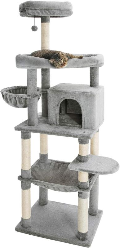 Photo 1 of Catinsider 70.9 Inches Multi Level Cat Tree with Two Hammocks, Condo, Top Perch for Cats Light Gray
