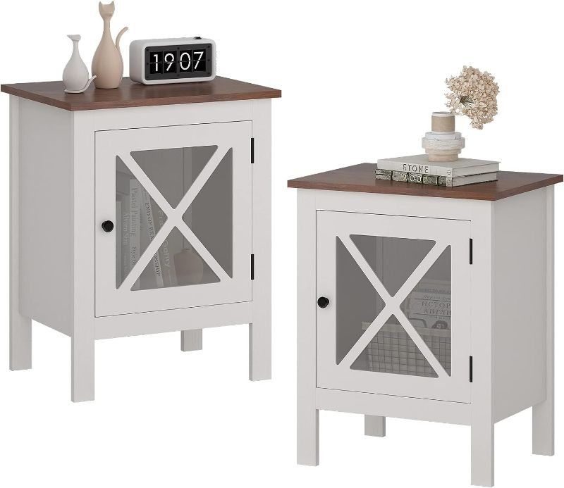 Photo 1 of 1 Piece JAXPETY Set of  Modern Wood Nightstand, Bedside Table with X-Design Glass Door, Bedside Furniture, Night Stand, End Table, Side Table with Rustic Style for Home Bedroom(1-Pack, White)