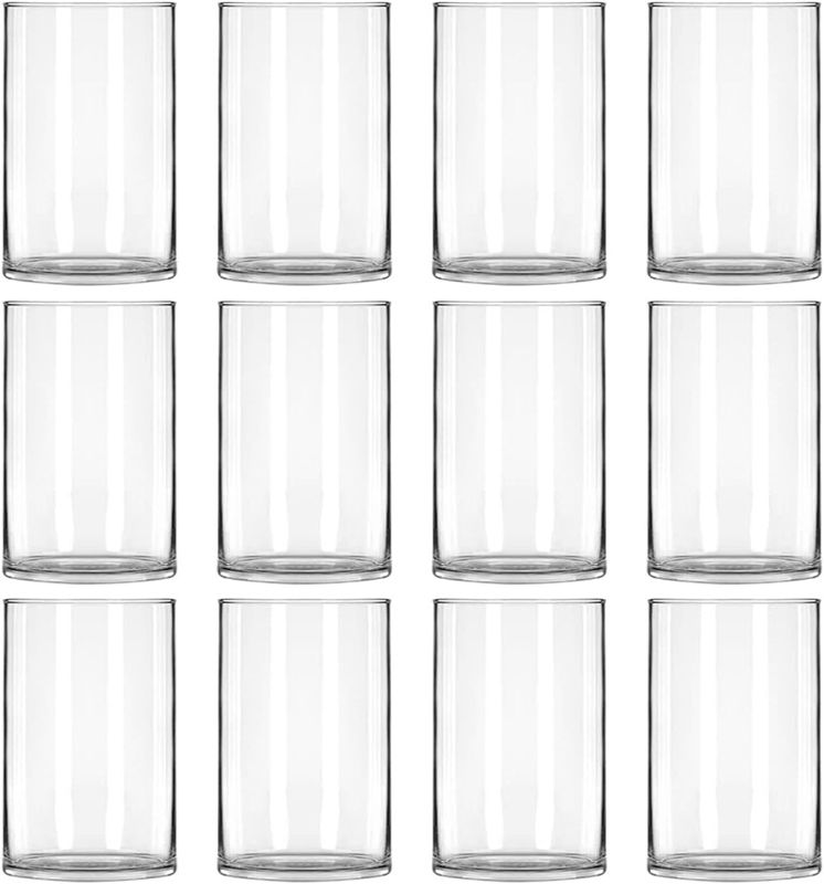 Photo 1 of Waymind Clear Glass Cylinder vases?3.5” W x 6”H, Round Flowers Vases, Decorative Centerpieces for Home, Events or Weddings,Party,Home,12 Pack
