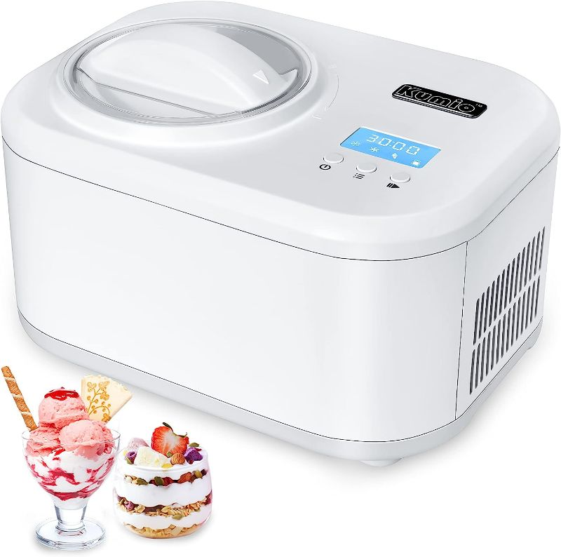 Photo 1 of KUMIO 1 Quart Automatic Ice Cream Maker with Compressor, No Pre-freezing, 4 Modes Frozen Yogurt Machine with LCD Display & Timer, Electric Sorbet Maker Gelato Maker, Keep Cool Function
